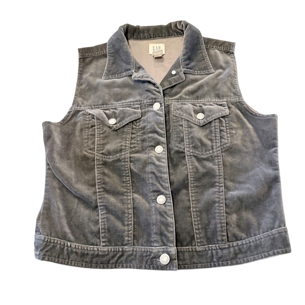 Gap Vintage Gray Corduroy Trucker Vest Large 121086-02-1 Button Front Sleeveless